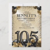 105歳の誕生日 バルーン ブラック ゴールド 招待状 (正面)