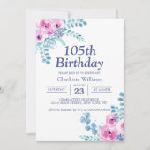 105歳の誕生日 フローラル ピンク 105歳 招待状 (正面)