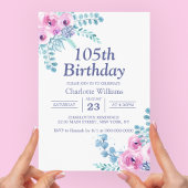 105歳の誕生日 フローラル ピンク 105歳 招待状