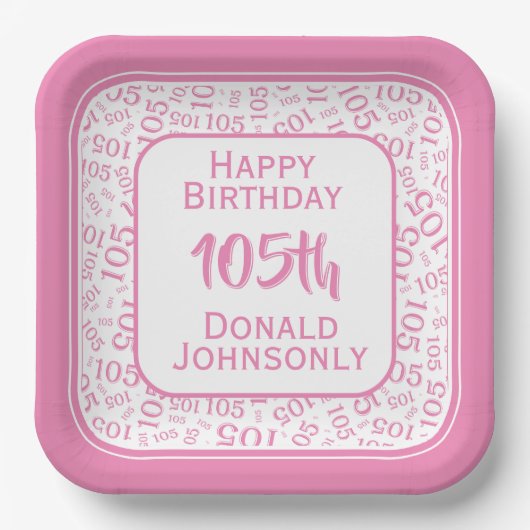 105番目のパーティー乱数パターンピンク/白 ペーパープレート (正面)