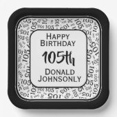 105番目のパーティー乱数パターンブラック/ホワイト ペーパープレート (正面)