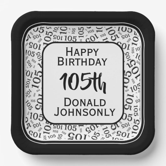 105番目のパーティー乱数パターンブラック/ホワイト ペーパープレート (正面)