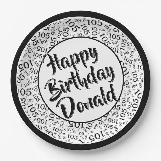 105番目のパーティー乱数パターンブラック/ホワイト ペーパープレート (正面)