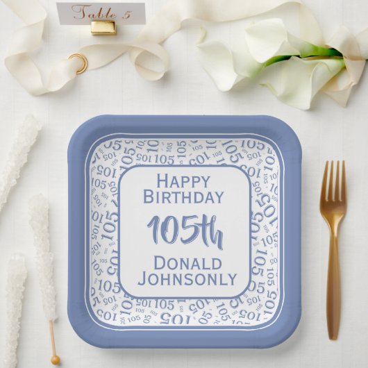 105番目のパーティー乱数パターンブルー/ホワイト ペーパープレート (ウェディング)