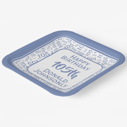 105番目のパーティー乱数パターンブルー/ホワイト ペーパープレート (傾斜あり)