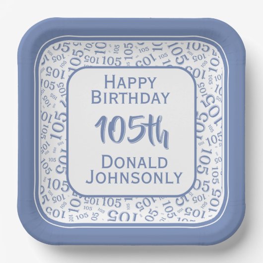 105番目のパーティー乱数パターンブルー/ホワイト ペーパープレート (正面)