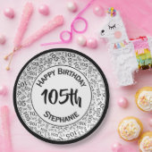 105番目の誕生日モダン番号パターン黒/白 ペーパープレート (パーティー)
