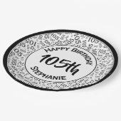 105番目の誕生日モダン番号パターン黒/白 ペーパープレート (アングル)