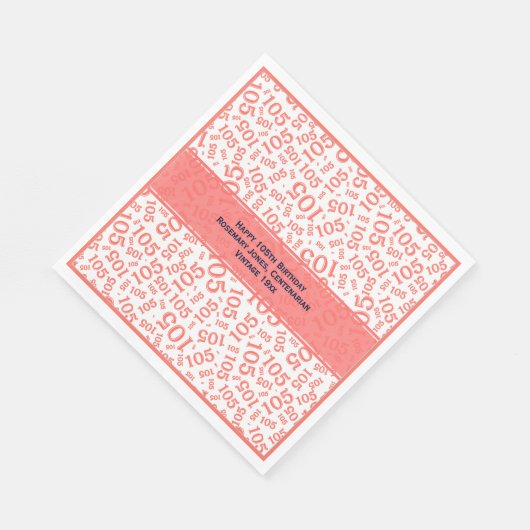 105番目の誕生日モダン番号パターンCral/White スタンダードランチョンナプキン (角)