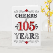 105番目の誕生日応援の赤い白の黒のパターン カード (黄色い花)