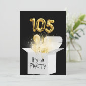 105誕生日の金ゴールドバルーンを白い箱に 招待状 (スタンド正面)