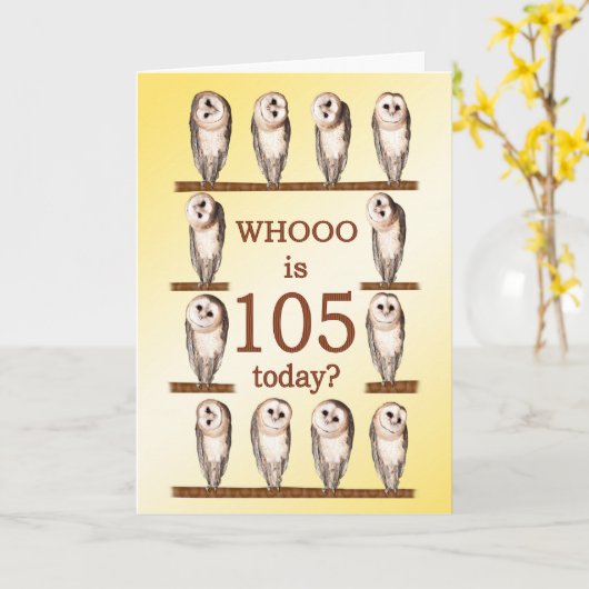 105誕生日フクロウ カード (黄色い花)