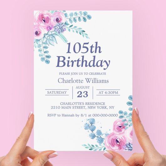 105誕生日フローラピンク105年 招待状