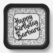 105誕生日乱数パターンブラック/ホワイト ペーパープレート (正面)