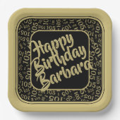 105誕生日乱数パターン金ゴールド/黒 ペーパープレート (正面)