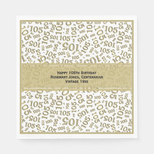 105誕生日番モダン号パターン金ゴールド/白 スタンダードランチョンナプキン (正面)