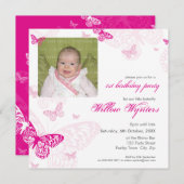 105 – フォト誕生日招待状::蝶1SQ 招待状 (正面/裏面)