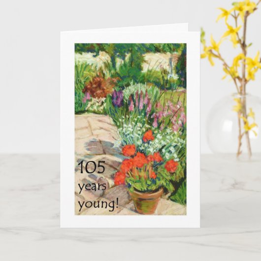 105th誕生日カード – Red Geraniums カード (黄色い花)