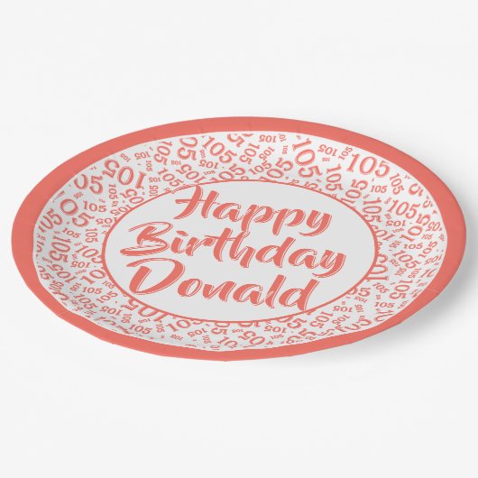 105th Party Random Number Pattern Corall/White ペーパープレート (アングル)