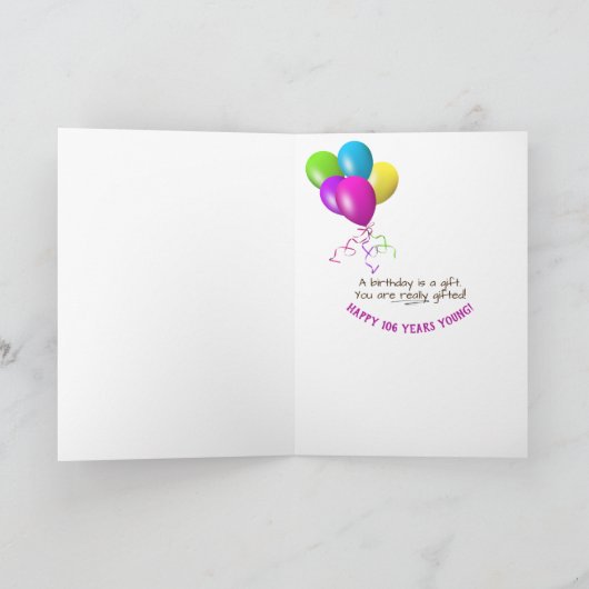 106歳の誕生日テディベアとピンクのチューリップ カード (内部)