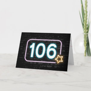 106誕生日ネオンサイン入りレンガ壁 カード