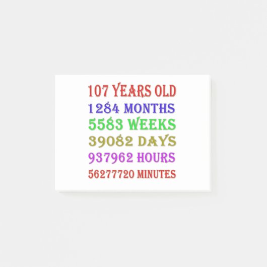 107番目の誕生日マイルストーン ポストイット (正面)