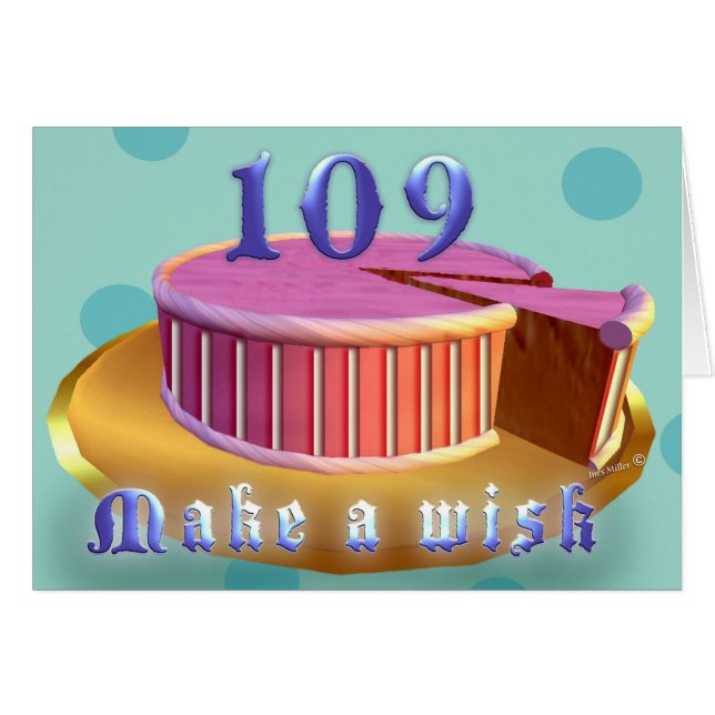 109誕生日グリーティングカードピンクケーキストライプ (正面横)