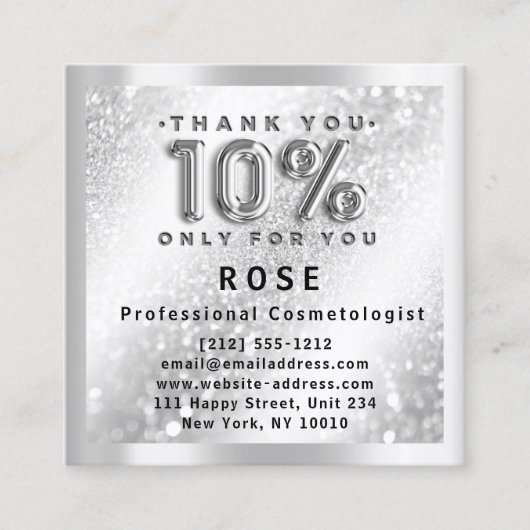 10%オフ割引ロゴヘアメイクアップグリッターシルバー 予約カード (正面)