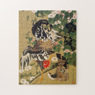 10. 芙蓉双鶏図, 若冲 Chinese Hibiscus & Rooster, Jakuchū ジグソーパズル