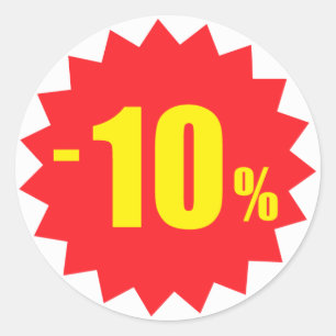 10%販売の割引ステッカー、白および赤 ラウンドシール