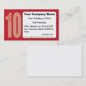 $10.00クーポンの名刺を離れて 割引カード (正面/裏面)