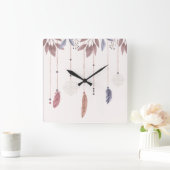 10.75" Boho Feathers Square Acrylic Wall Clock スクエア壁時計 (ホーム)