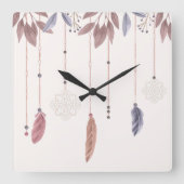 10.75" Boho Feathers Square Acrylic Wall Clock スクエア壁時計 (正面)
