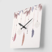 10.75" Boho Feathers Square Acrylic Wall Clock スクエア壁時計 (傾斜)