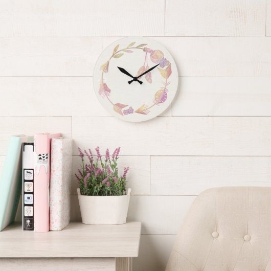 10.75" Boho Patterned Round Acrylic Wall Clock ラージ壁時計 (読書スペース)