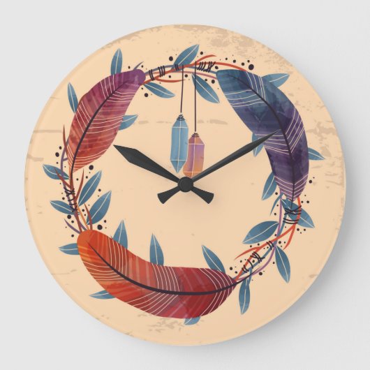 10.75" Boho Patterned Round Acrylic Wall Clock ラージ壁時計 (正面)