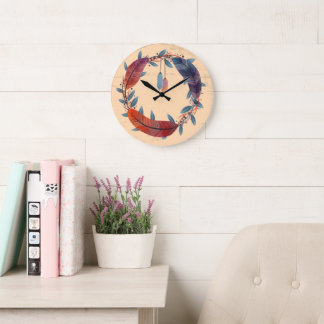 10.75" Boho Patterned Round Acrylic Wall Clock ラージ壁時計