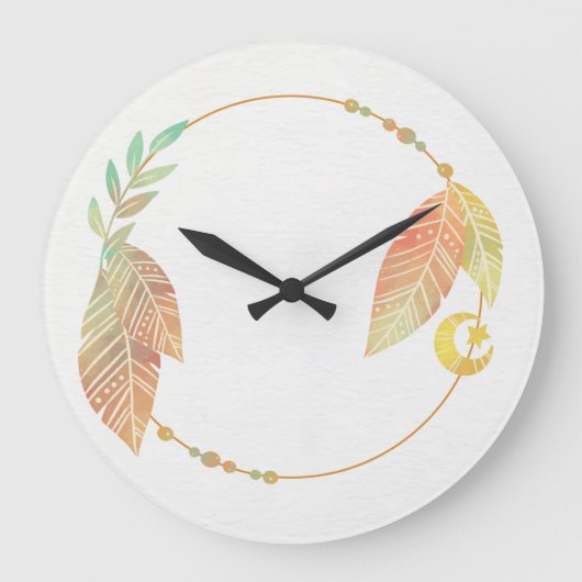 10.75" Boho Patterned Round Acrylic Wall Clock ラージ壁時計 (正面)
