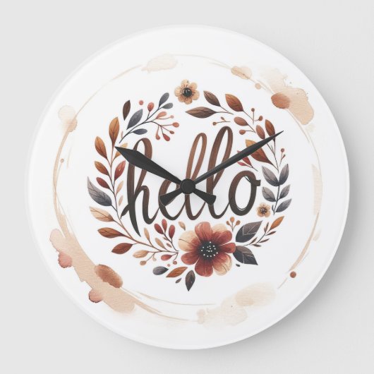 10.75" 'Hello' Boho Round Acrylic Wall Clock  ラージ壁時計 (正面)