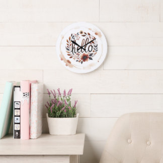 10.75" 'Hello' Boho Round Acrylic Wall Clock  ラージ壁時計