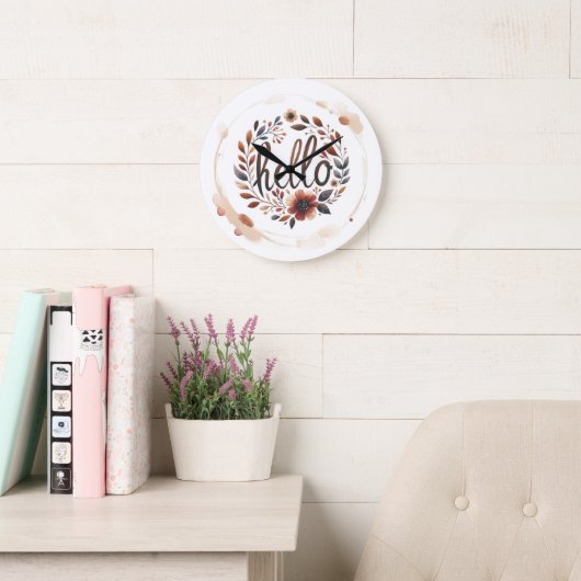 10.75" 'Hello' Boho Round Acrylic Wall Clock  ラージ壁時計 (読書スペース)