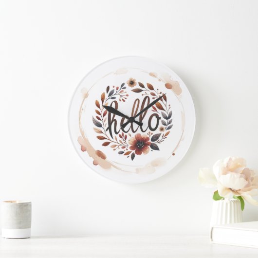 10.75" 'Hello' Boho Round Acrylic Wall Clock  ラージ壁時計 (ホーム)