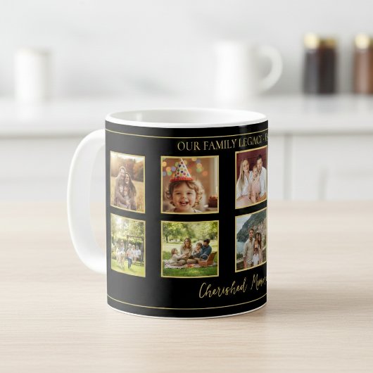 10 Family Photo Collage Elegant Black and Gold Mug コーヒーマグカップ