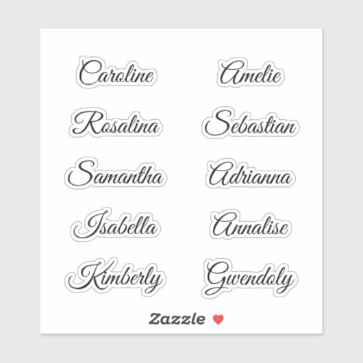 10 Guest first names Calligraphy Elegant script シール (シート)