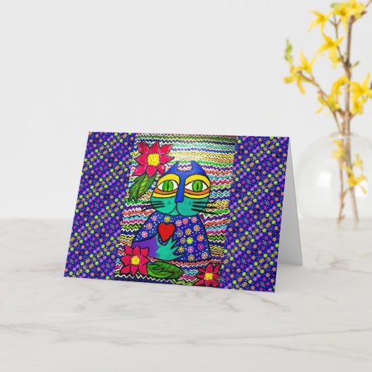 10 - Kisa the cat Greeting Card カード (黄色い花)