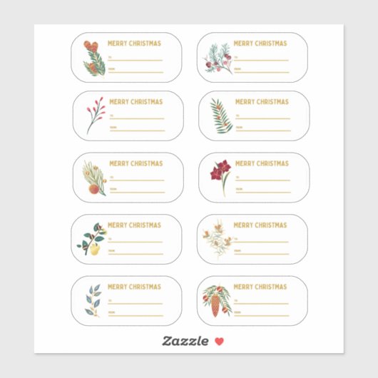 10 pcフローラと金ゴールドクリスマスギフトラベルシール シール (シート)