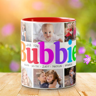 10 Photo Collage Love You Bubbie-数々のColorge はっきりした ツートーンマグカップ