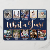 10 Photo Collage Navy Blueなんと1年！スクリプト 箔シーズンカード (正面)