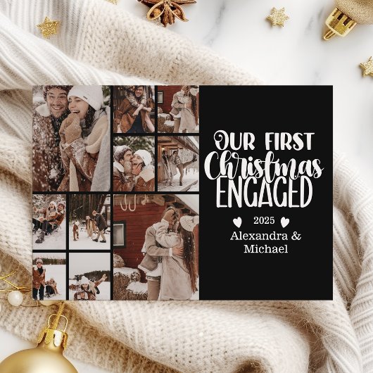 10 Photo Minimalist First Christmas Engaged シーズンカード