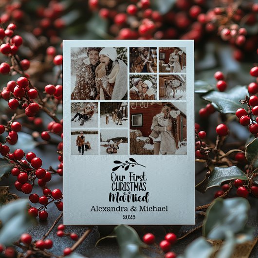 10 Photo Minimialist Our First Christmas Married シーズンカード